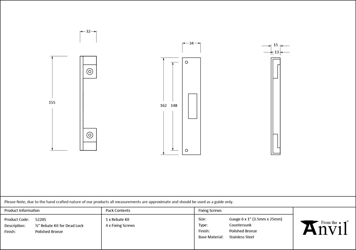 From The Anvil - ½" Rebate Kit for Dead Lock Polished Bronze | Sku. 52205 | Trade Door Handles.