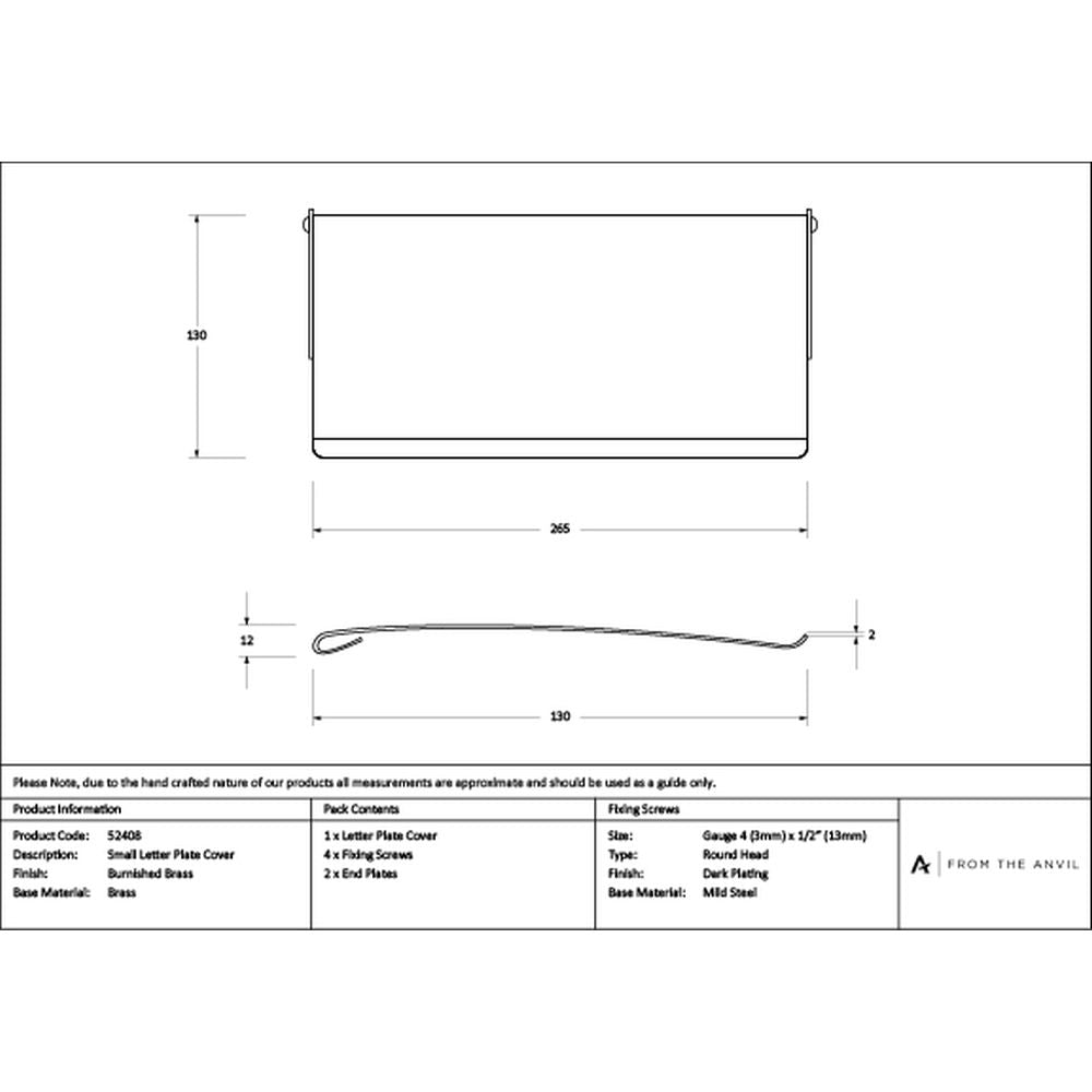 High quality images of the From The Anvil - Burnished Brass Small Letter Plate Cover | Sku. Anvil-52408 | available to order from Trade Door Handles, quick delivery at discounted prices.