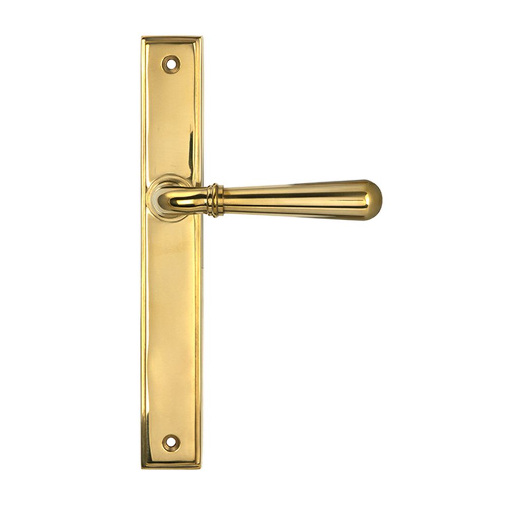High quality images of the From The Anvil - Polished Brass Newbury Slimline Lever Espag. Latch Set | Sku. Anvil-52420 | available to order from Trade Door Handles, quick delivery at discounted prices.