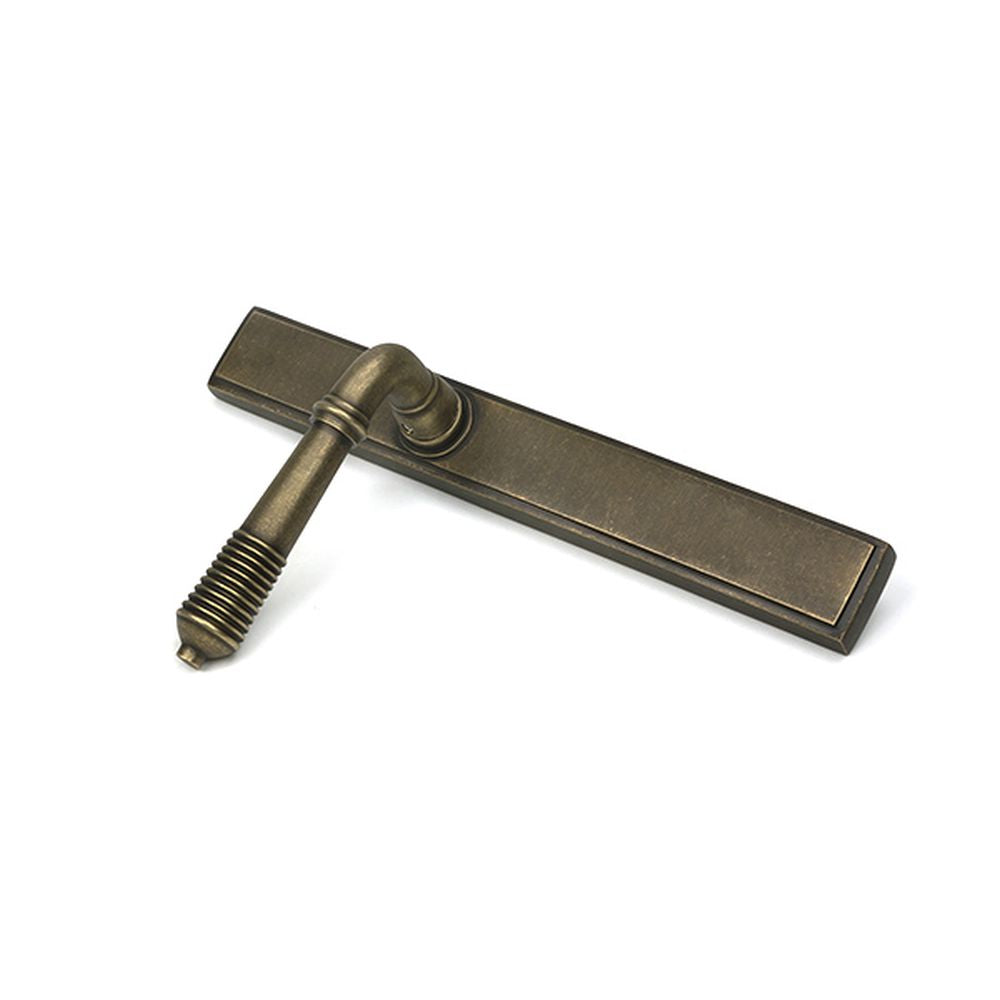 High quality images of the From The Anvil - Burnished Brass Reeded Slimline Lever Latch Set | Sku. Anvil-52426 | available to order from Trade Door Handles, quick delivery at discounted prices.