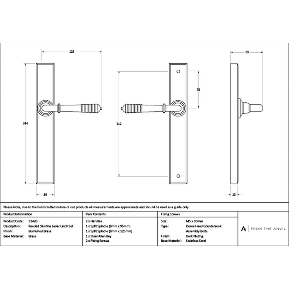 High quality images of the From The Anvil - Burnished Brass Reeded Slimline Lever Latch Set | Sku. Anvil-52426 | available to order from Trade Door Handles, quick delivery at discounted prices.