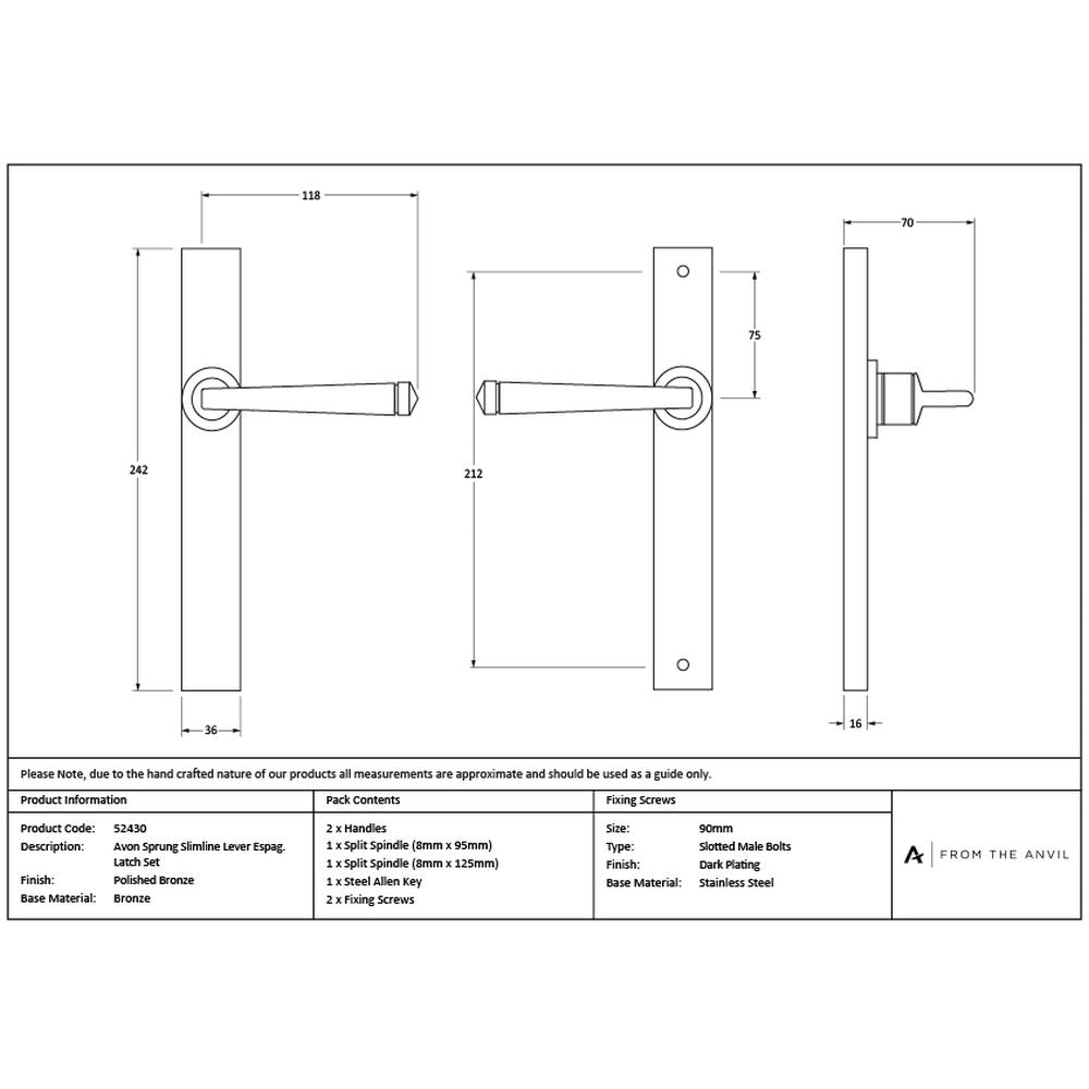 High quality images of the From The Anvil - Polished Bronze Avon Slimline Lever Latch Set | Sku. Anvil-52430 | available to order from Trade Door Handles, quick delivery at discounted prices.