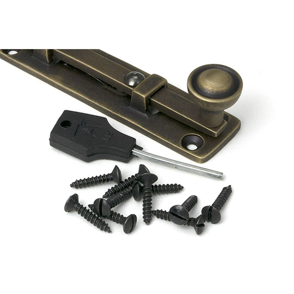 High quality images of the From The Anvil - Burnished Brass 4" Universal Bolt | Sku. Anvil-52459 | available to order from Trade Door Handles, quick delivery at discounted prices.