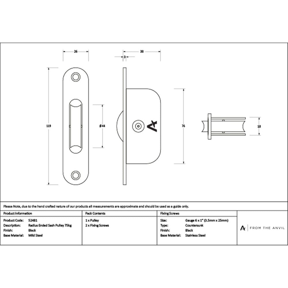 High quality images of the From The Anvil - Black Radiused Sash Pulley 75kg | Sku. Anvil-52481 | available to order from Trade Door Handles, quick delivery at discounted prices.