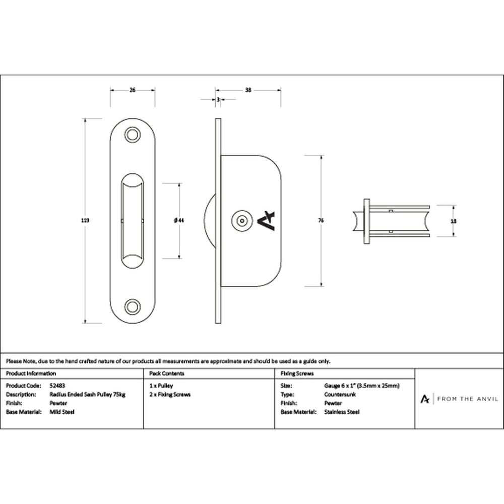 High quality images of the From The Anvil - Pewter Radiused Sash Pulley 75kg | Sku. Anvil-52483 | available to order from Trade Door Handles, quick delivery at discounted prices.