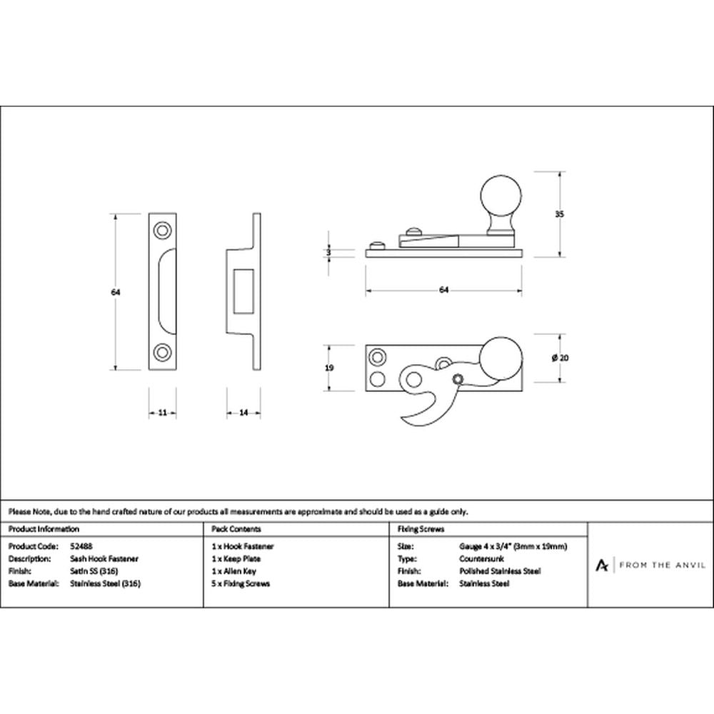 High quality images of the From The Anvil - Satin Marine SS (316) Sash Hook Fastener | Sku. Anvil-52488 | available to order from Trade Door Handles, quick delivery at discounted prices.