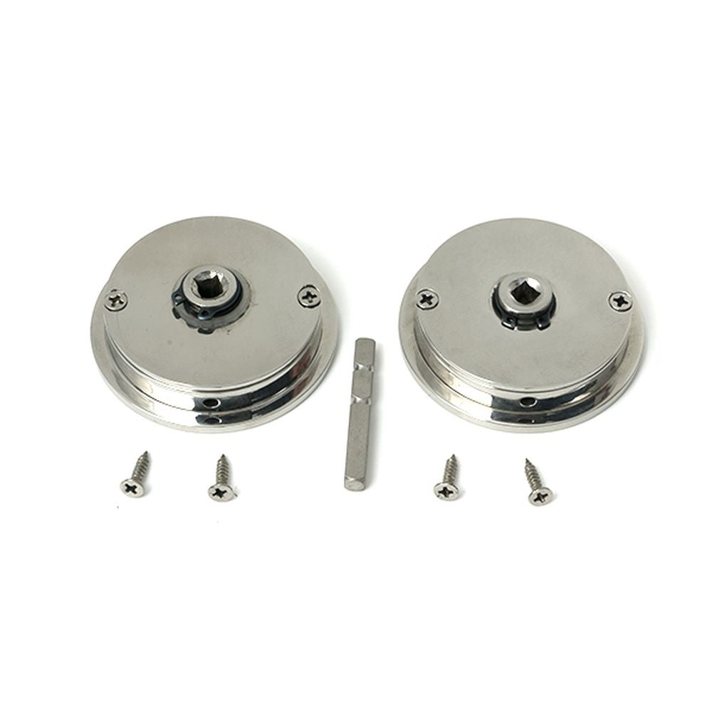 High quality images of the From The Anvil - Polished Marine SS (316) 60mm Art Deco Round Pull - Privacy Set | Sku. Anvil-52513 | available to order from Trade Door Handles, quick delivery at discounted prices.