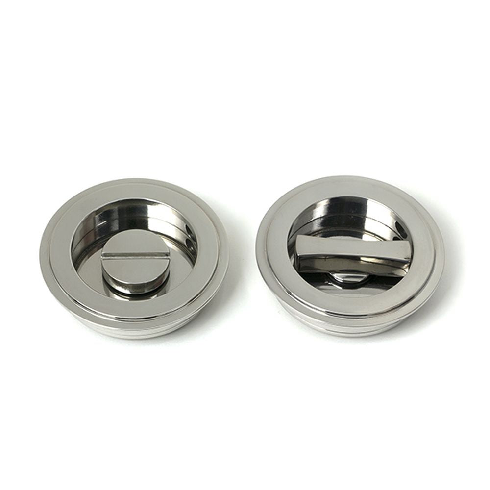 High quality images of the From The Anvil - Polished Marine SS (316) 60mm Art Deco Round Pull - Privacy Set | Sku. Anvil-52513 | available to order from Trade Door Handles, quick delivery at discounted prices.