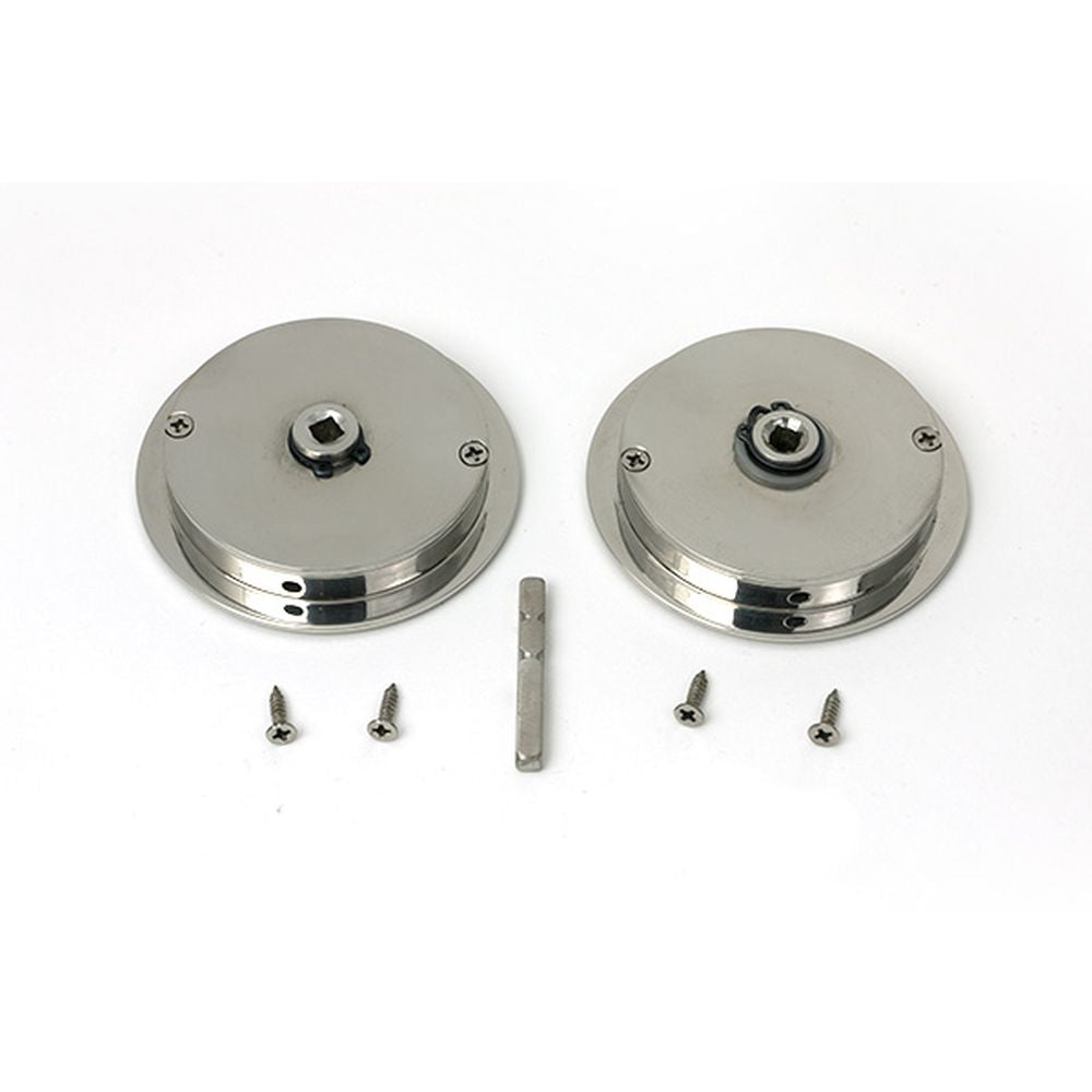 High quality images of the From The Anvil - Polished Marine SS (316) 75mm Art Deco Round Pull - Privacy Set | Sku. Anvil-52515 | available to order from Trade Door Handles, quick delivery at discounted prices.