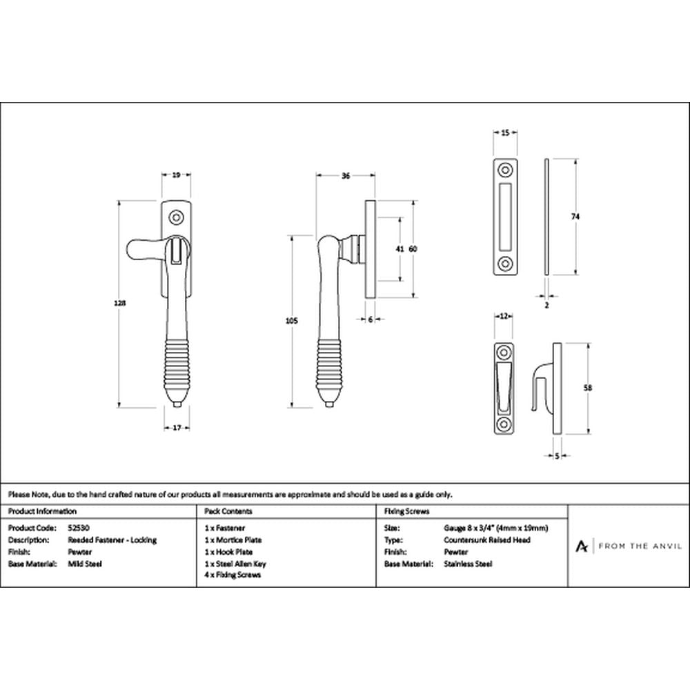 High quality images of the From The Anvil - Pewter Locking Reeded Fastener | Sku. Anvil-52530 | available to order from Trade Door Handles, quick delivery at discounted prices.