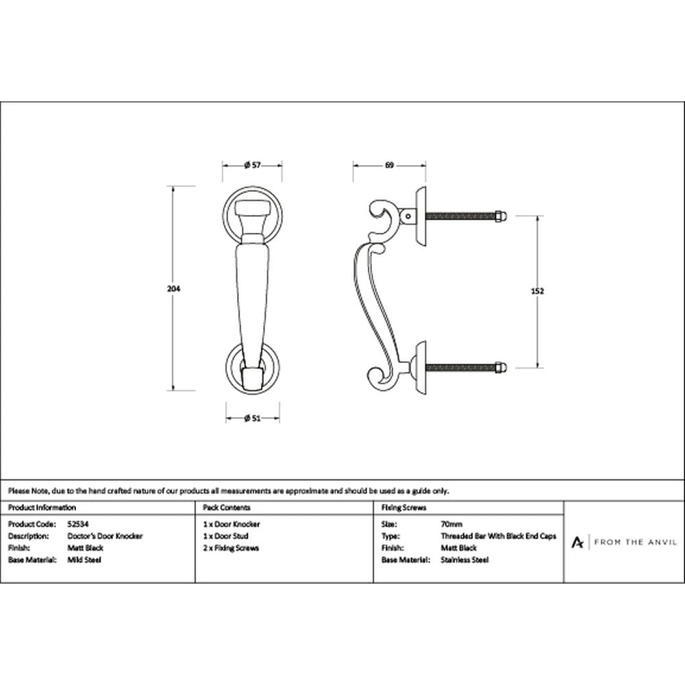 High quality images of the From The Anvil - Matt Black Doctors Door Knocker | Sku. Anvil-52534 | available to order from Trade Door Handles, quick delivery at discounted prices.