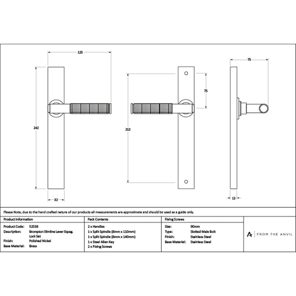 High quality images of the From The Anvil - Polished Nickel Brompton Slimline Lever Espag. Latch Set | Sku. Anvil-52538 | available to order from Trade Door Handles, quick delivery at discounted prices.
