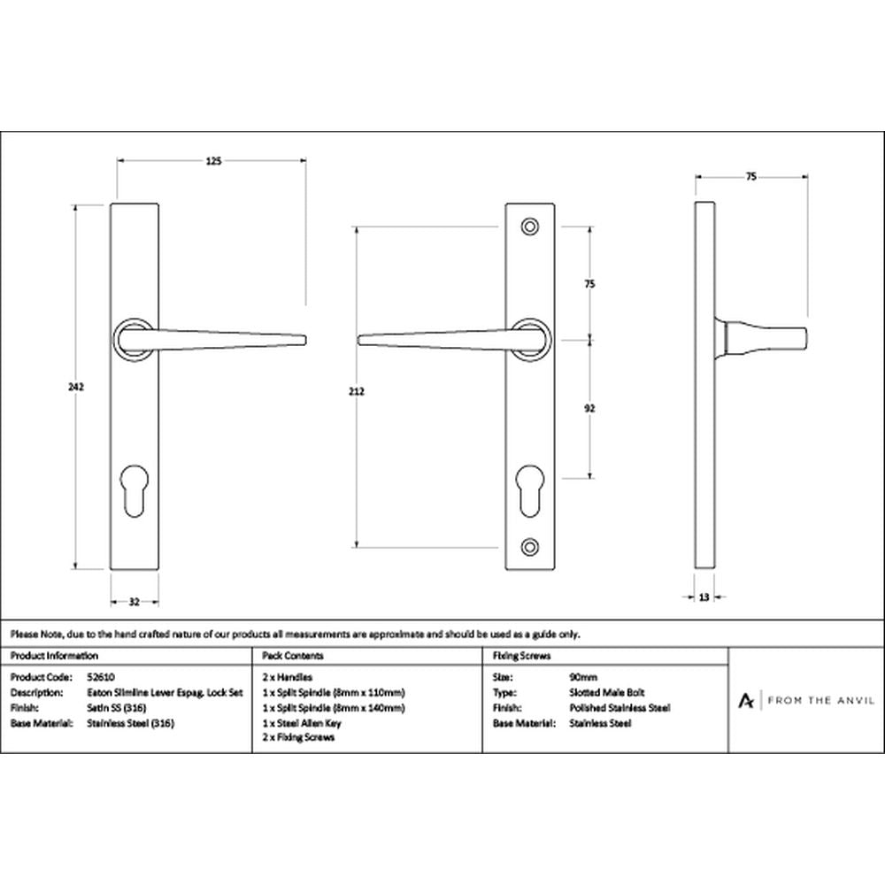 High quality images of the From The Anvil - Satin Marine SS (316) Eaton Slimline Lever Espag. Lock Set | Sku. Anvil-52610 | available to order from Trade Door Handles, quick delivery at discounted prices.