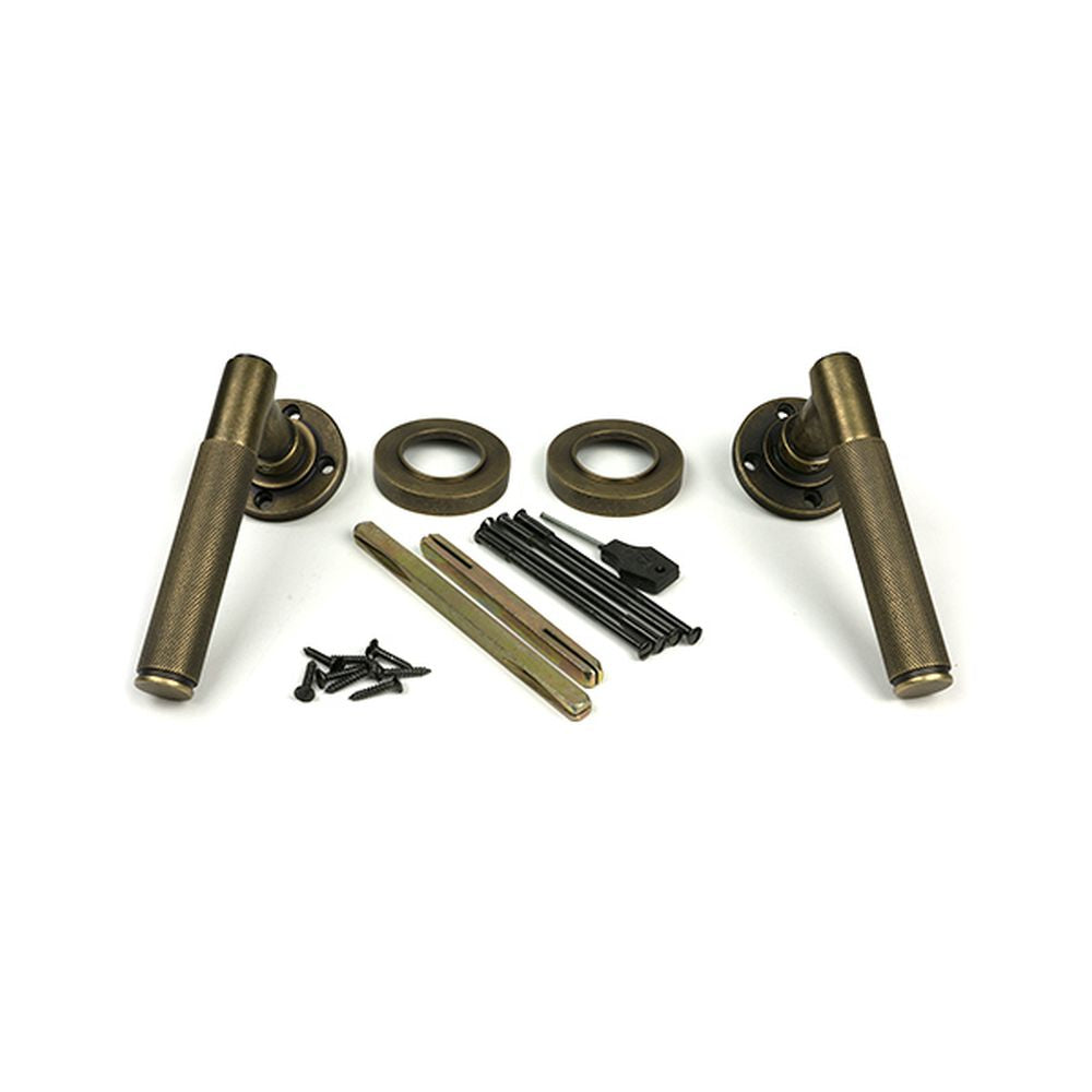 High quality images of the From The Anvil - Burnished Brass Brompton Lever on Rose Set (Plain) - Unsprung | Sku. Anvil-52636 | available to order from Trade Door Handles, quick delivery at discounted prices.