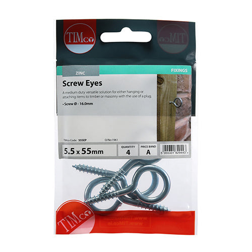 This is an image of Timco - Screw Eyes - Zinc 55mm - (4 PCS TIMpac) 55SEP