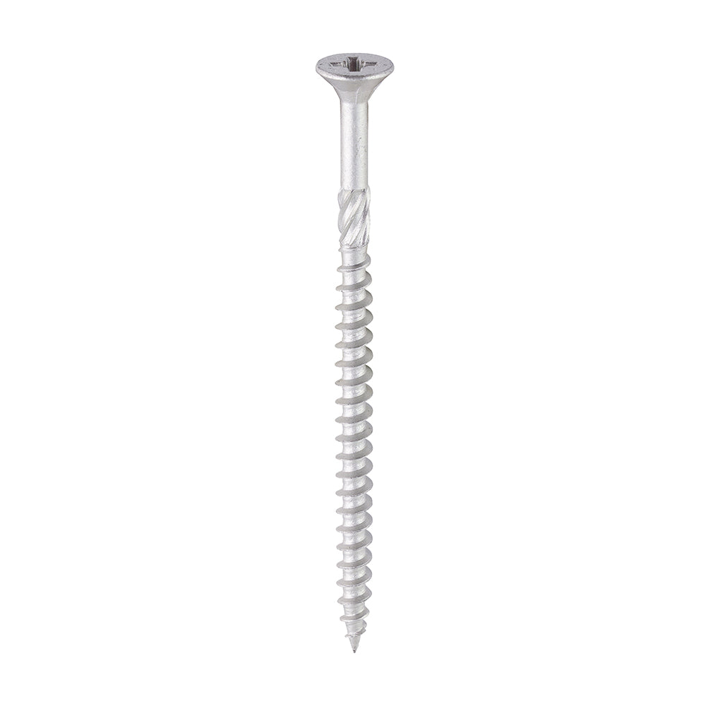 This is an image of Timco - C2 Exterior Strong-Fix Screws - PZ - Double Countersunk with Ribs - Twin-Cut - Silver 6.0 x 100mm - (100 PCS Box) 60100C2SBX
