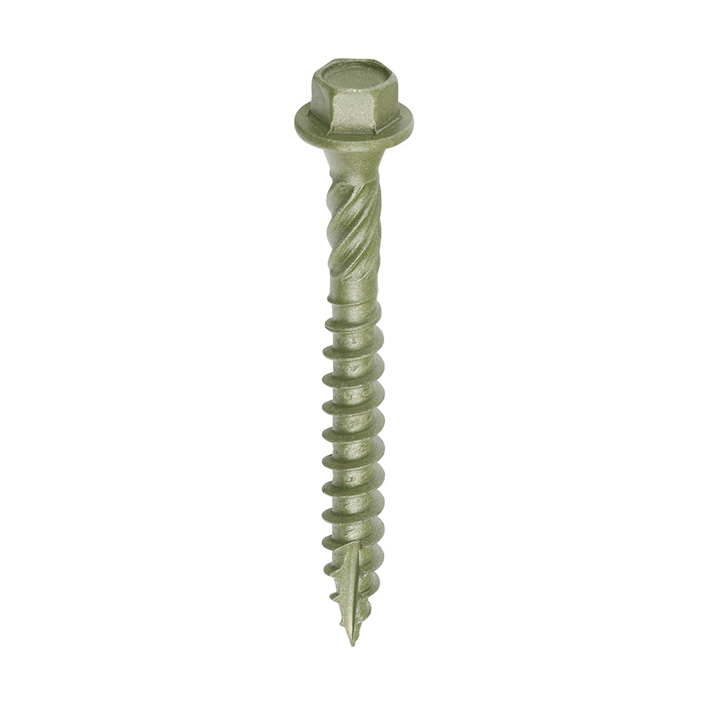 This is an image of Timco - Timber Frame Construction & Landscaping Screws - Hex - Exterior - Green Organic 6.7 x 60mm - (50 PCS Box) 60IN