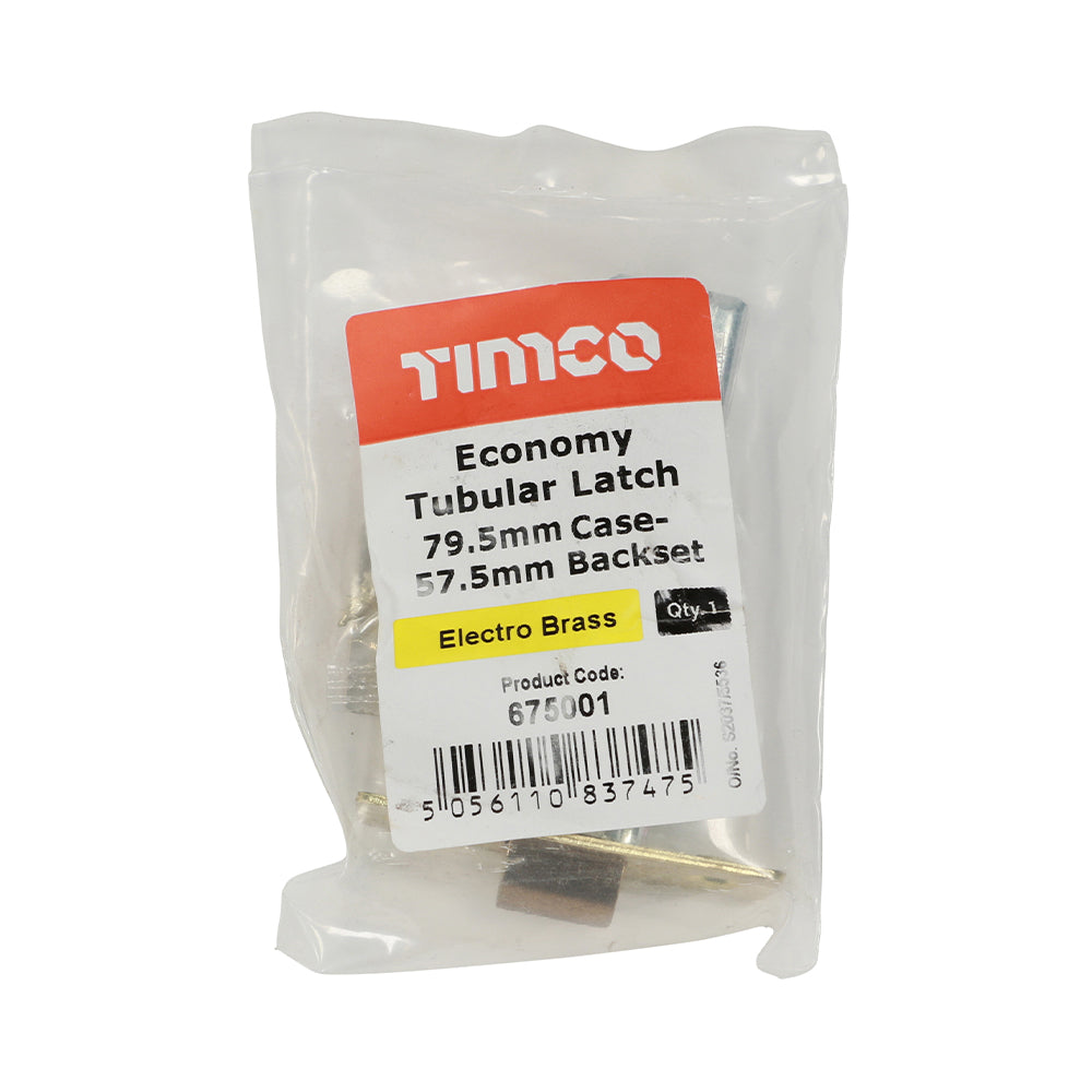 This is an image of Timco - Economy Tubular Latch - Electro Brass 79.5 case / 57.5 backset (1 Each Plain Bag) 675001