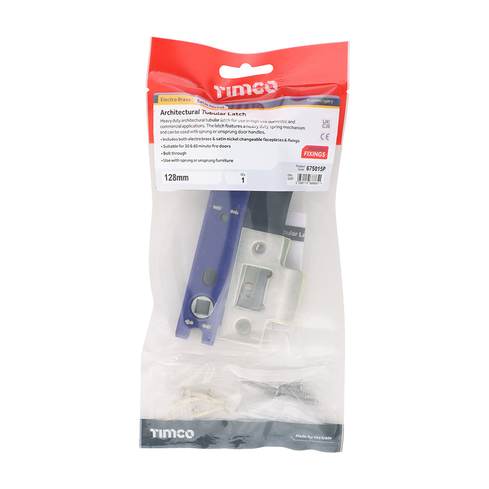 This is an image of Timco - Architectural Tubular Latch - Electro Brass & Satin Nickel 128 case / 107.5 backset (1 Each TIMbag) 675015P