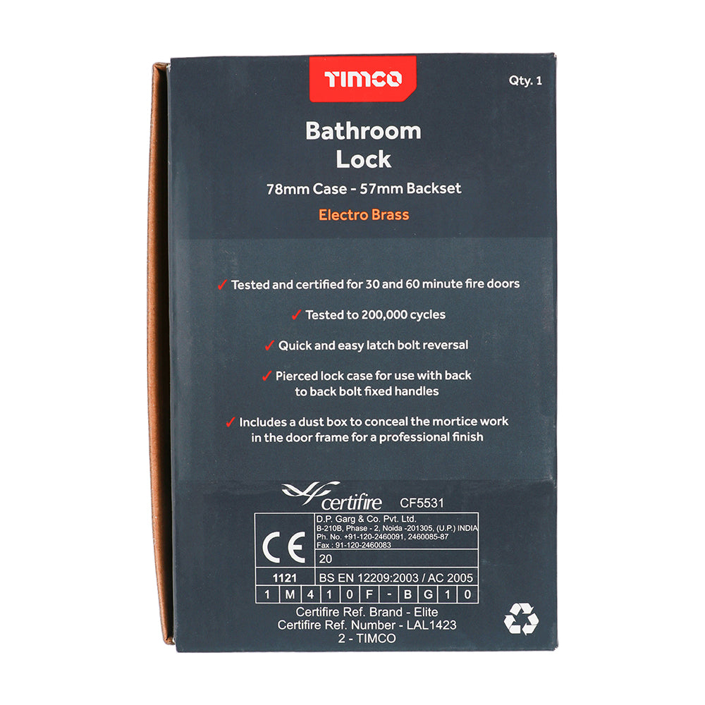 This is an image of Timco - Bathroom Lock - Electro Brass 78mm (1 Each Box) 675248