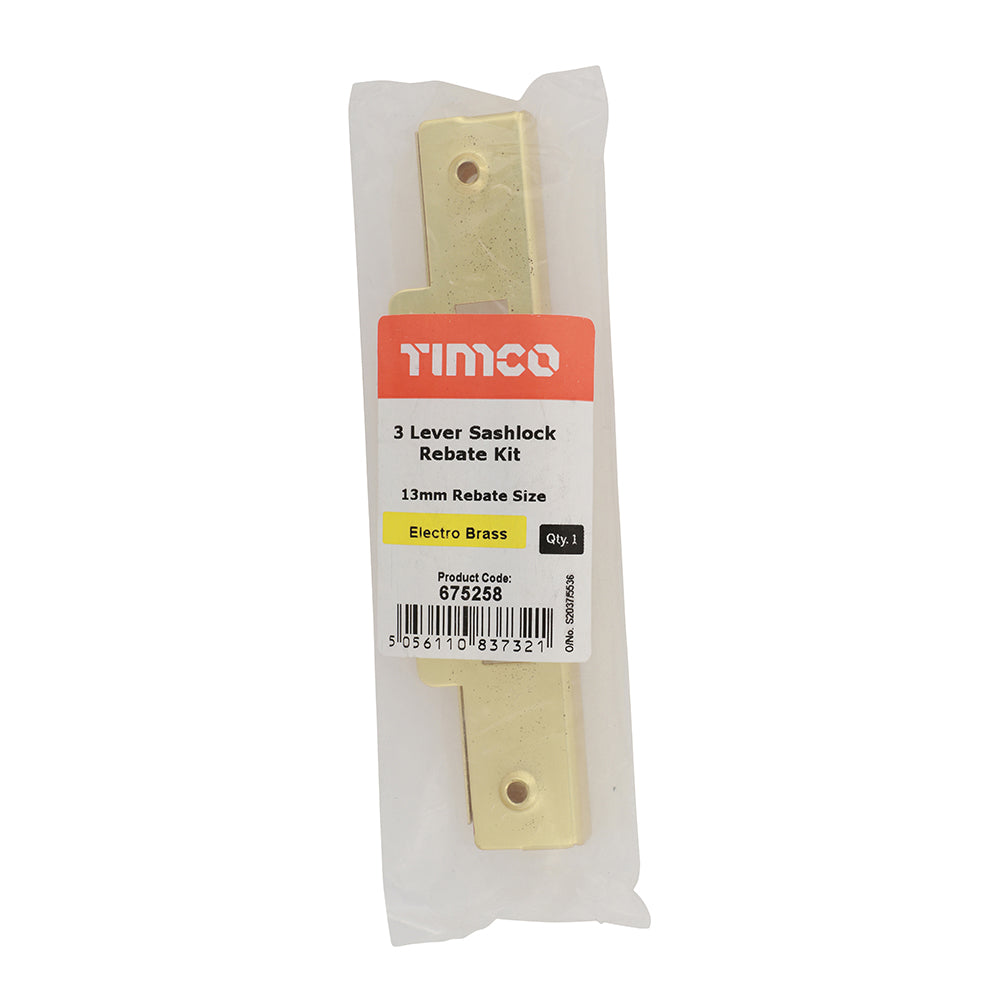 This is an image of Timco - 3 Lever Sashlock Rebate Kit - Electro Brass 13mm (1 Each Plain Bag) 675258