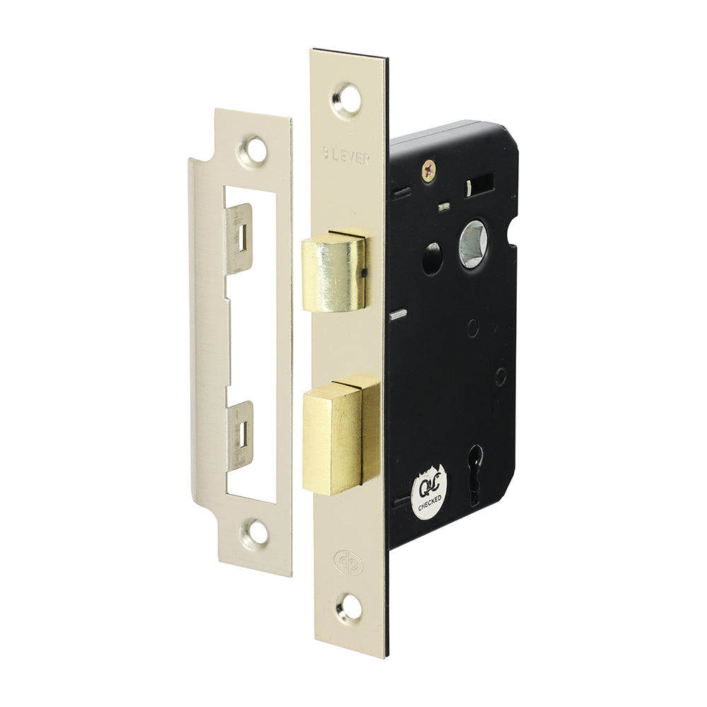 This is an image of Timco - 3 Lever Sashlock with Extra Long Keys - Satin Nickel 63 case / 45 backset (1 Each Bag) 675267