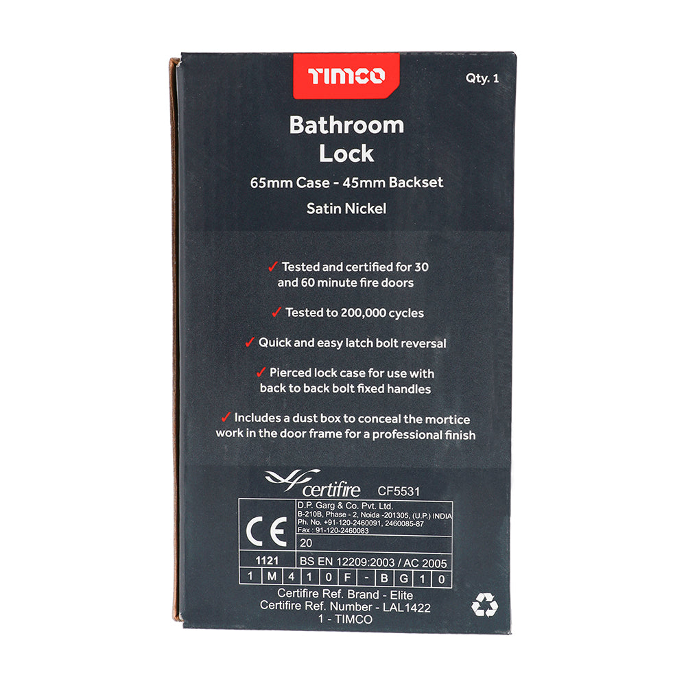 This is an image of Timco - Bathroom Lock - Satin Nickel 65mm (1 Each Box) 675359