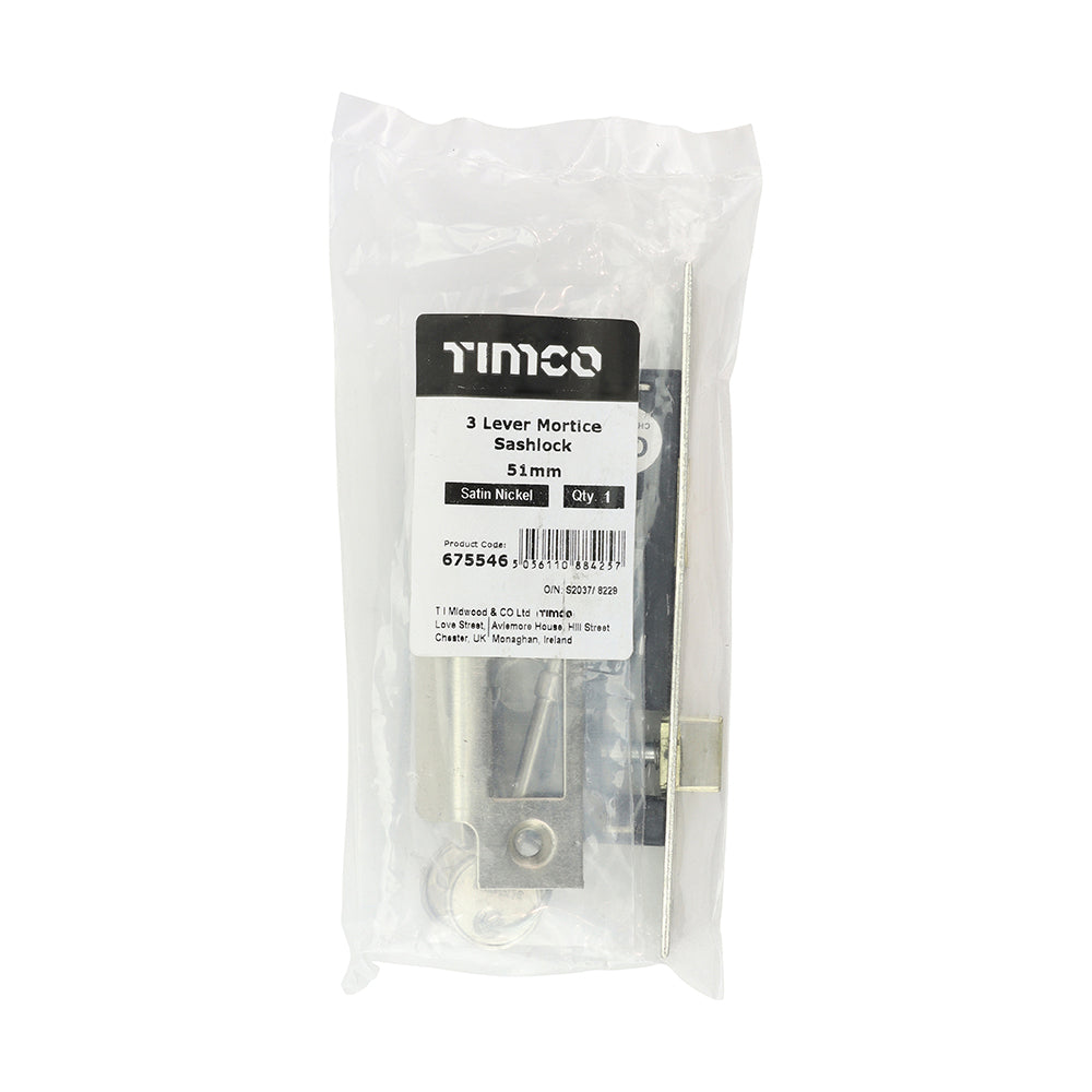 This is an image of Timco - 3 Lever Sashlock - Satin Nickel 51 case / 31 backset (1 Each Bag) 675546