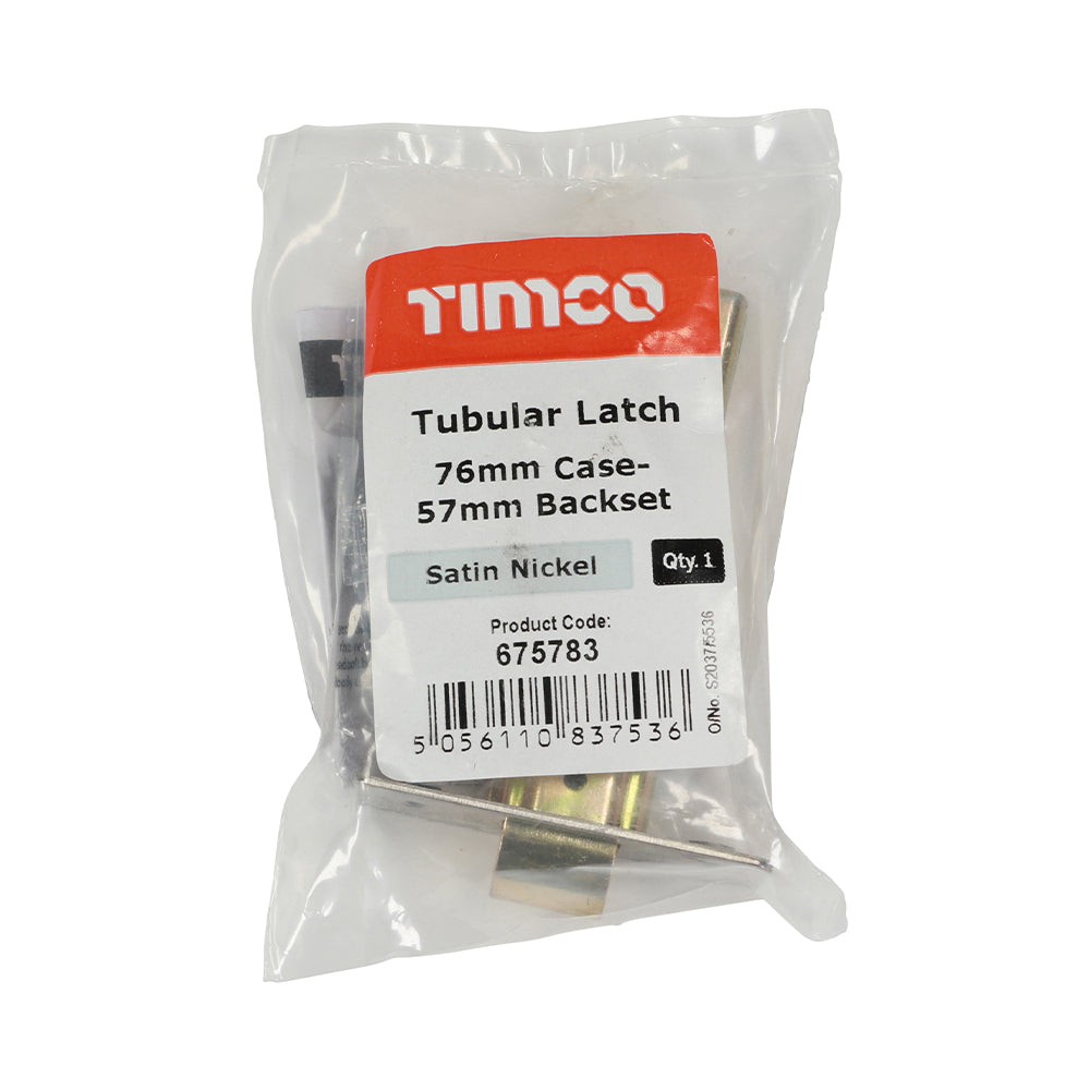 This is an image of Timco - Tubular Latch - Satin Nickel 76 case / 57 backset (1 Each Plain Bag) 675783