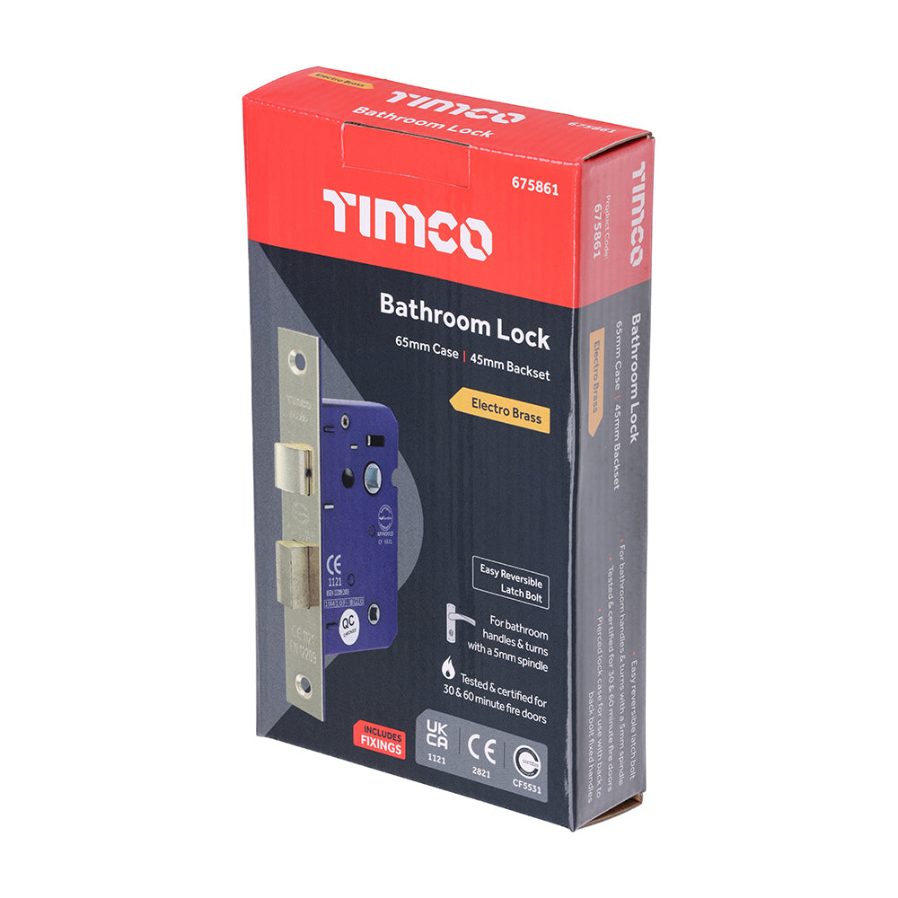This is an image of Timco - Bathroom Lock - Electro Brass 65mm (1 Each Box) 675861