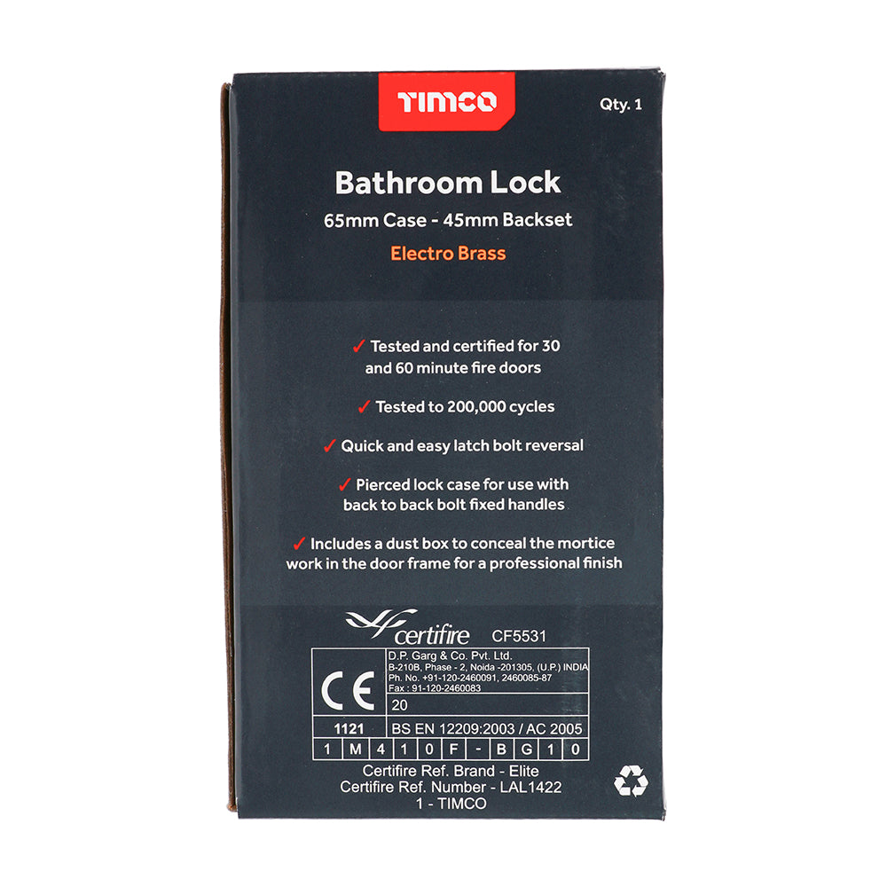 This is an image of Timco - Bathroom Lock - Electro Brass 65mm (1 Each Box) 675861