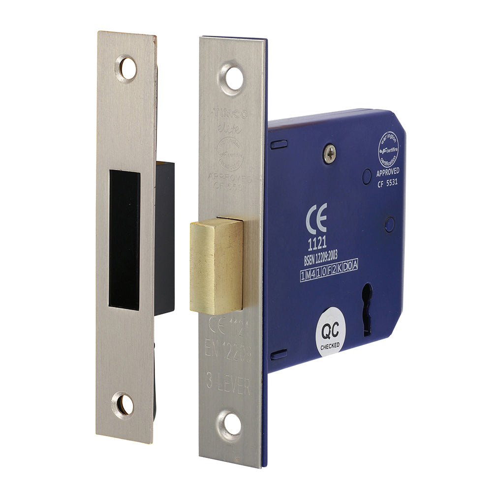 This is an image of Timco - 3 Lever Deadlock - Satin Nickel 78 case / 58 backset (1 Each Box) 675943