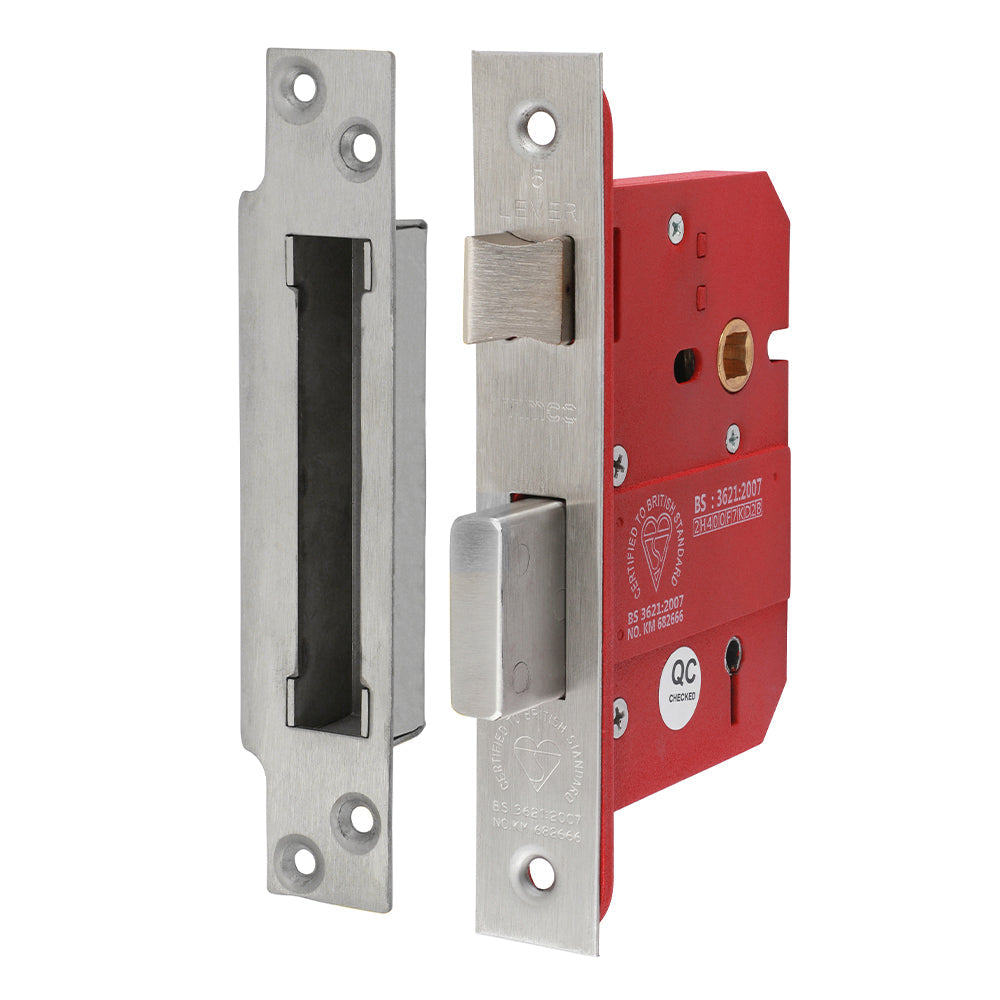 This is an image of Timco - 5 Lever British Standard CE Sashlock - Stainless Steel - Satin 78 case / 57 backset (1 Each Box) 675952