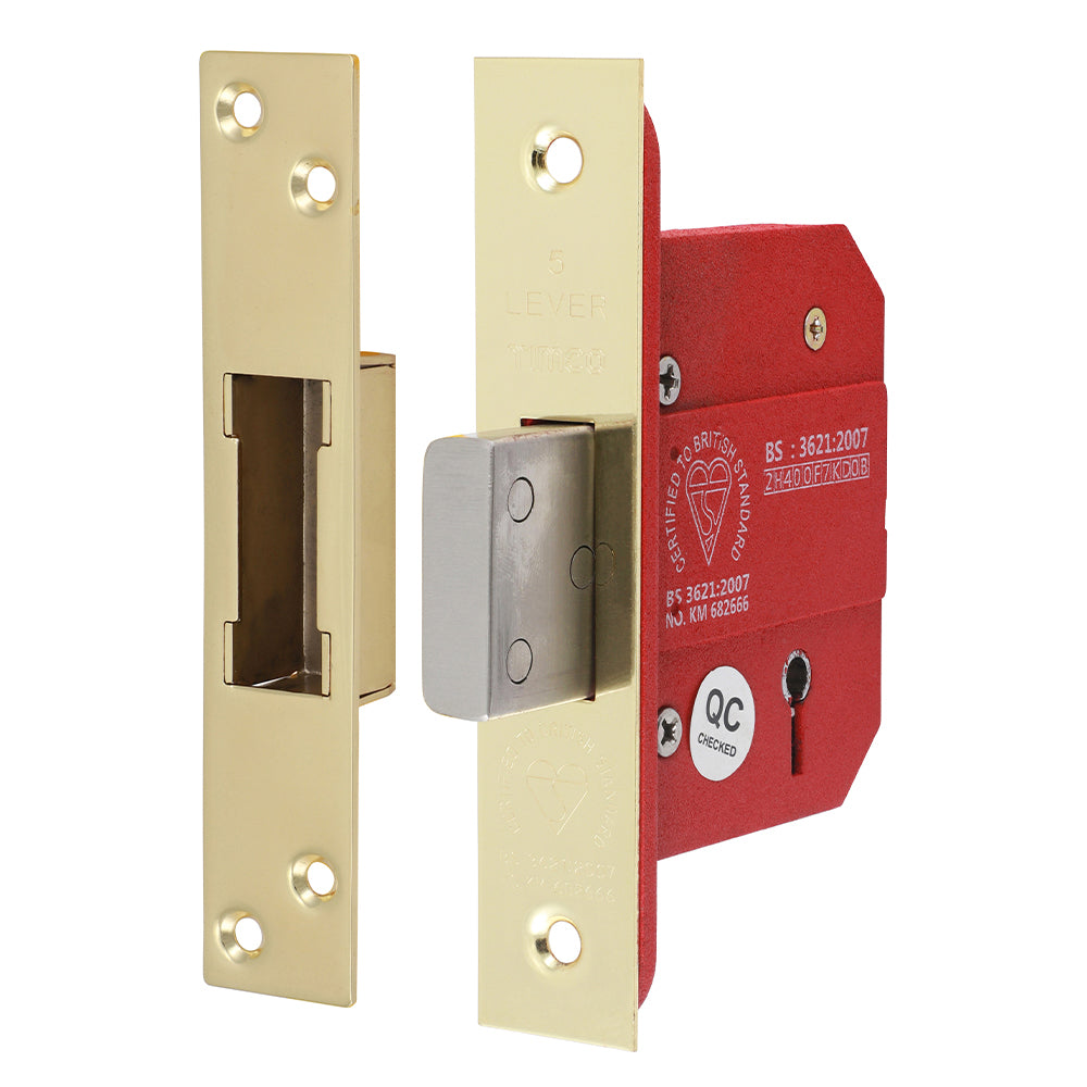 This is an image of Timco - 5 Lever British Standard Deadlock - Electro Brass 66 case / 45 backset (1 Each Box) 675953