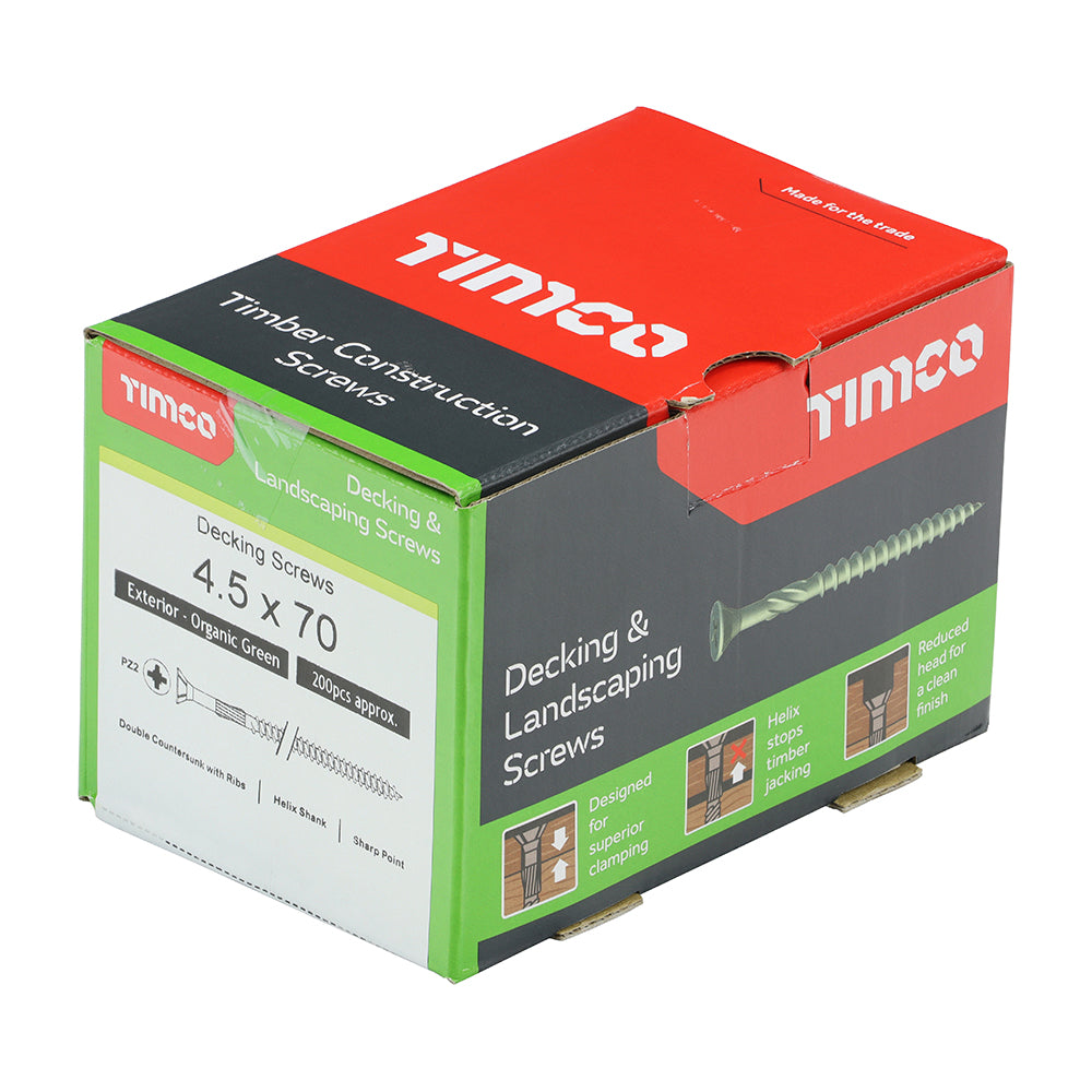 This is an image of Timco - Decking Screws - PZ - Double Countersunk - Exterior - Green 4.5 x 70mm - (200 PCS Box) 70TDECK
