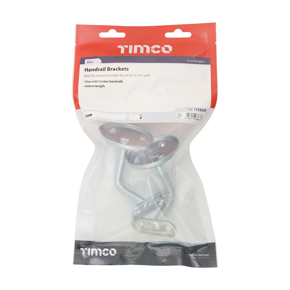 This is an image of Timco - Steel Handrail Brackets - Zinc 63mm (2 Pieces TIMbag) 712331P