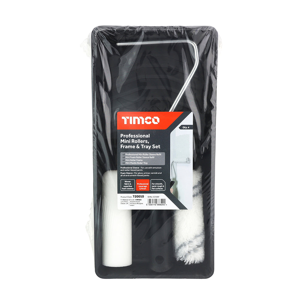 This is an image of Timco - Professional Mini Roller Frame & Tray Set 4" (4 Pieces Bag) 720010