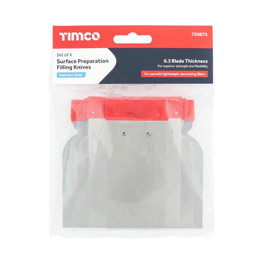 This is an image of Timco - Surface Preparation Filling Knives Set 4pcs (4 Pieces Bag) 720875