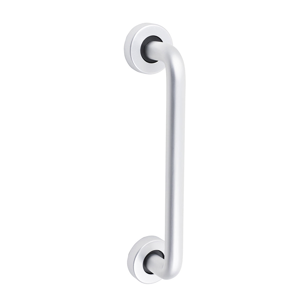 This is an image of Timco - D Shaped Pull Handle On Rose - Satin Anodised Aluminium 229 x 19 (1 Each Bag) 725092BX