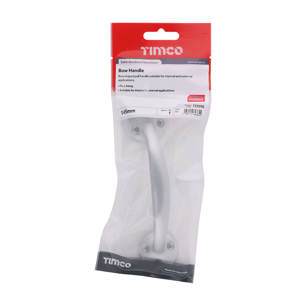 This is an image of Timco - Bow Handle - Satin Anodised Aluminium 145mm (1 Each TIMpac) 725096