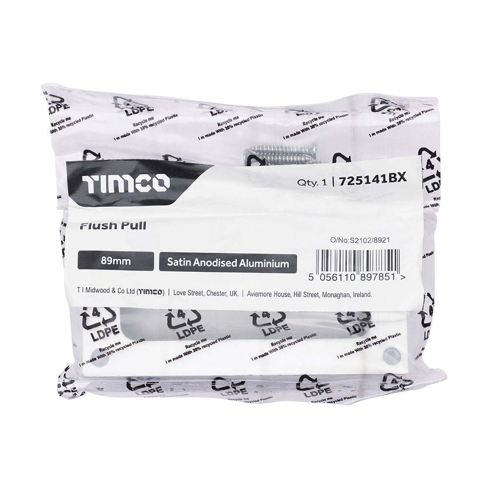 This is an image of Timco - Flush Pull - Satin Anodised Aluminium 89mm (1 Each Bag) 725141BX