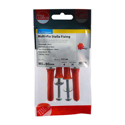 This is an image of Timco - Stella Fixings - TX - Pan - Red M5 x 80mm - (4 PCS TIMpac) 725146