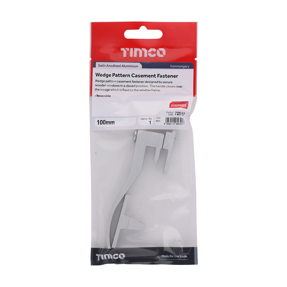 This is an image of Timco - Wedge Pattern Casement Fastener - Satin Anodised Aluminium 100mm (1 Each TIMpac) 725187