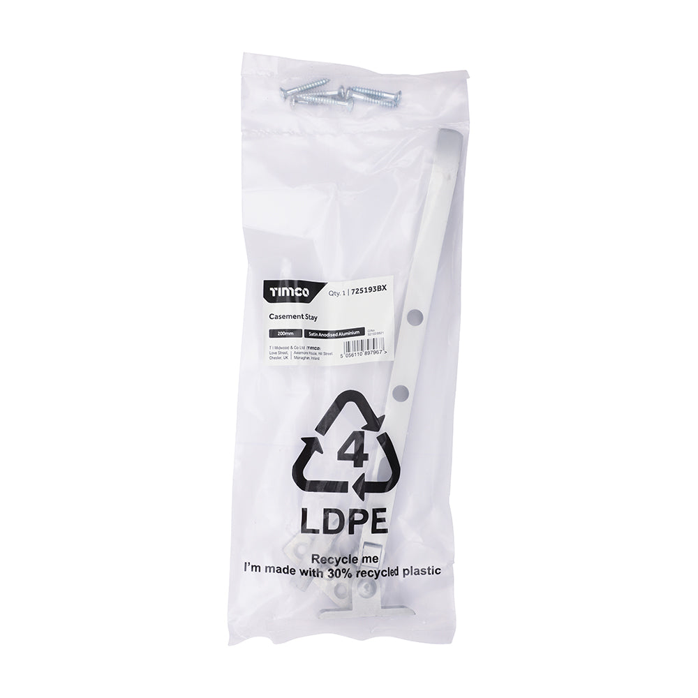 This is an image of Timco - Casement Stay - Satin Anodised Aluminium 200mm (1 Each Bag) 725193BX