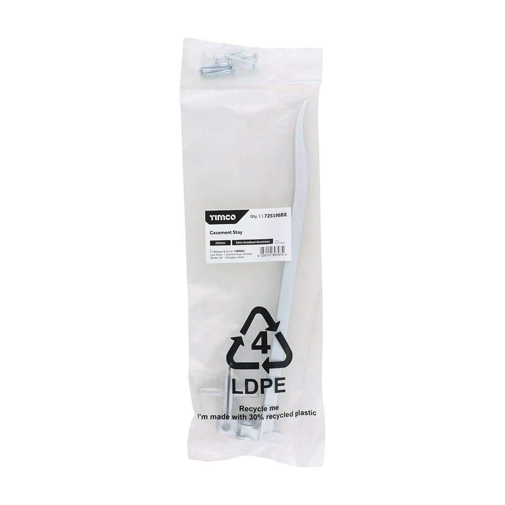 This is an image of Timco - Casement Stay - Satin Anodised Aluminium 254mm (1 Each Bag) 725198BX