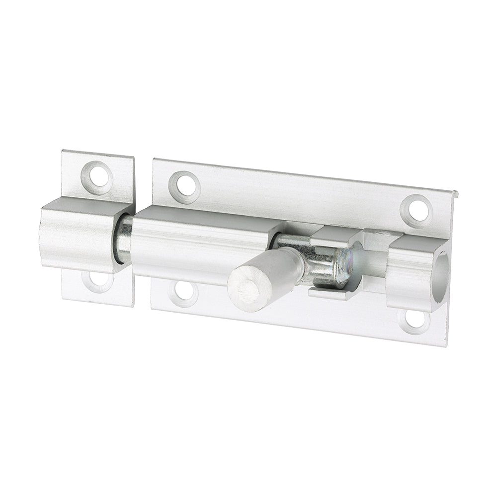 This is an image of Timco - Straight Barrel Bolt - Satin Aluminium 50 x 25 (1 Each TIMpac) 725204