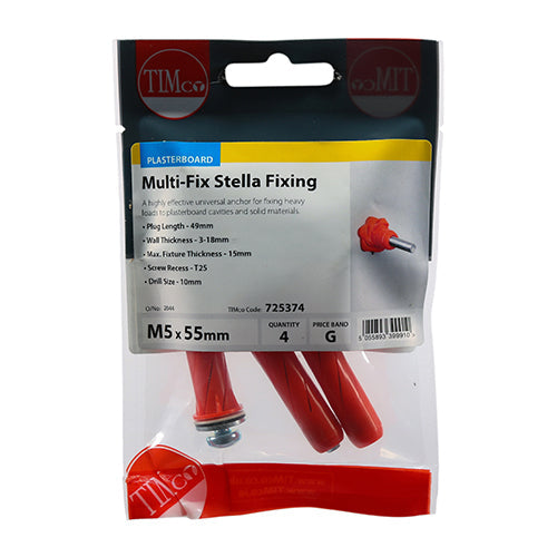 This is an image of Timco - Stella Fixings - TX - Pan - Red M5 x 55mm - (4 PCS TIMpac) 725374