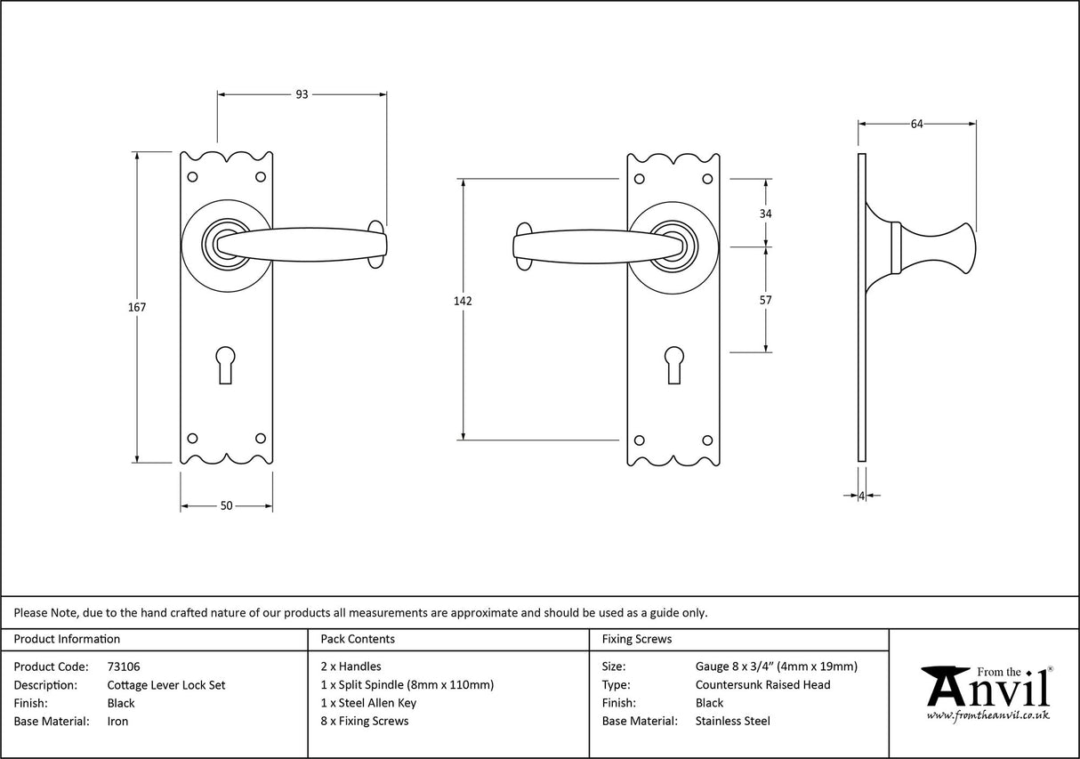 From The Anvil - Black Cottage Lever Lock Set | Sku. 73106 | Trade Door Handles.