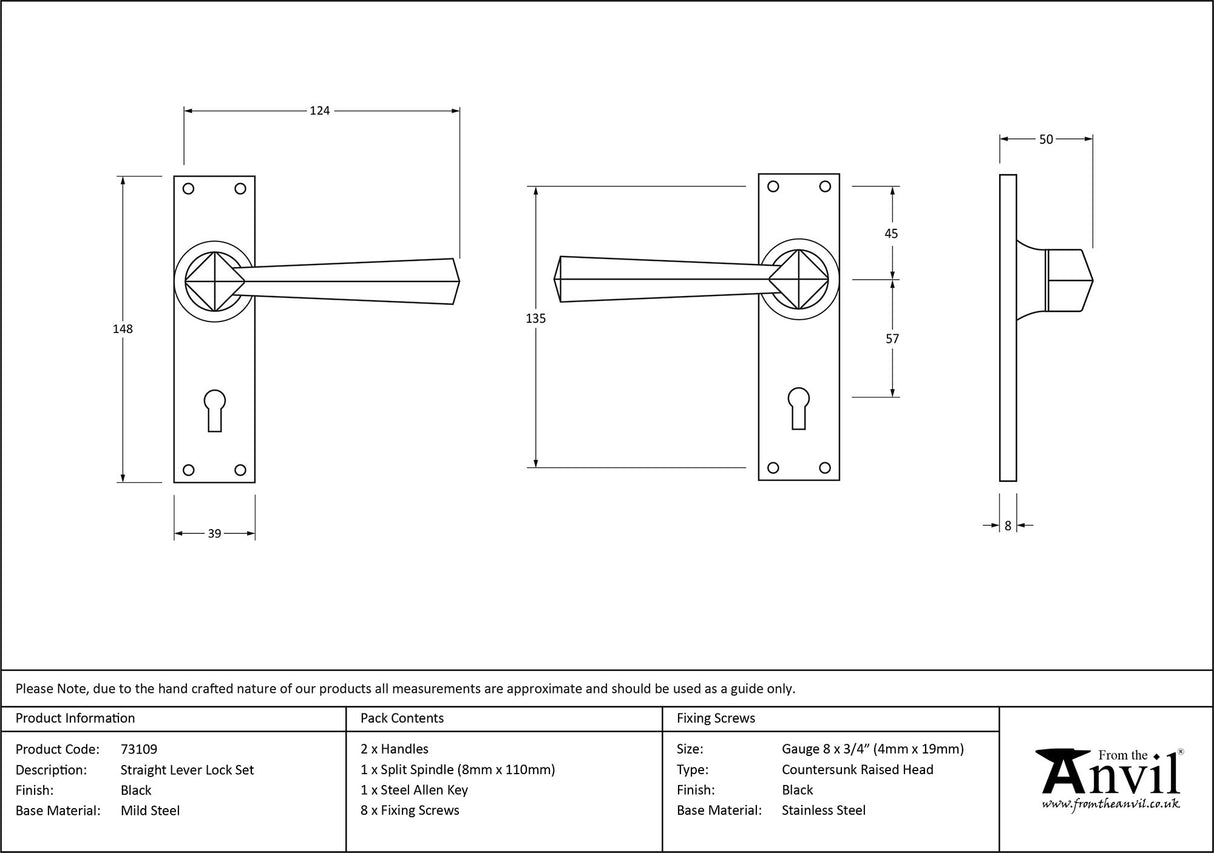 From The Anvil - Black Straight Lever Lock Set | Sku. 73109 | Trade Door Handles.