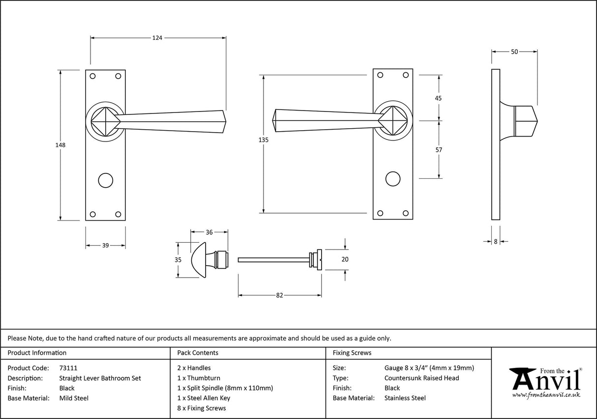 From The Anvil - Black Straight Lever Bathroom Set | Sku. 73111 | Trade Door Handles.